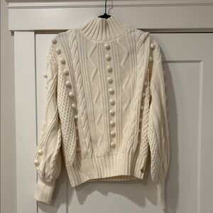 Milly Chunky Bobble Ecru Turtle Neck, Pullover Cotton Size Medium Knit